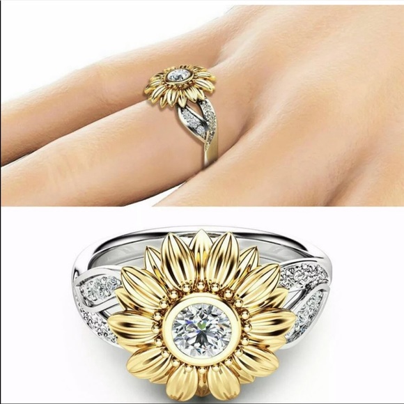 Sunflower 925 Silver Sapphire Ring New - Picture 3 of 4